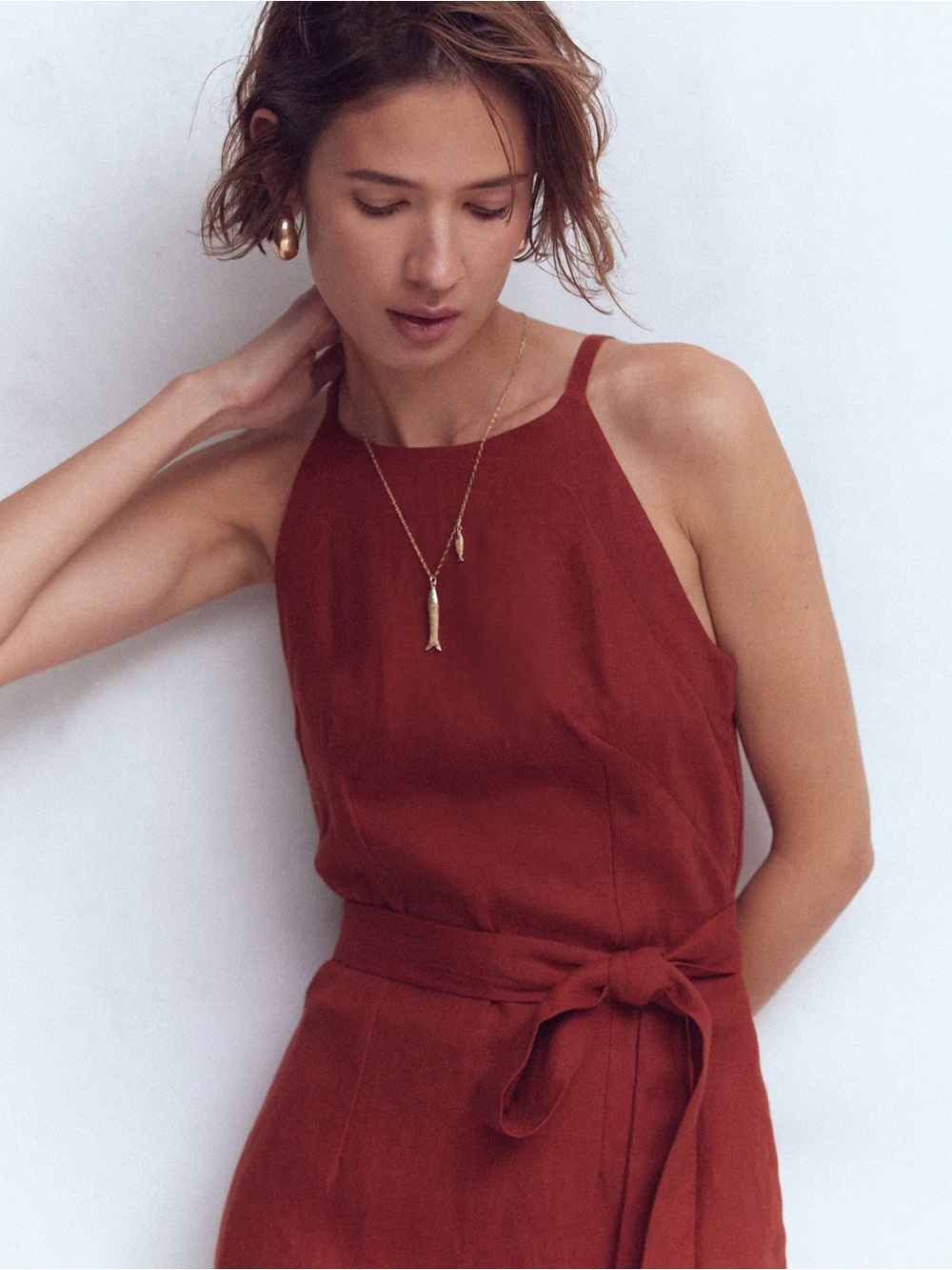 NWT BODEN Rosa Halter Linen Midi Dress in Burnt Orange - Picture 2 of 12